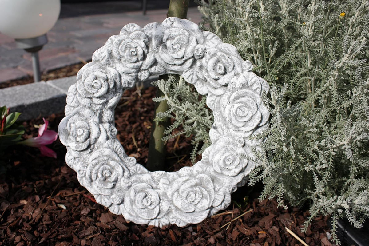 STEINFIGUR Türkranz Rosenkranz aus massiven Steinguss frostfest - Grau, Stein (28/4/28cm) - stoneandstyle