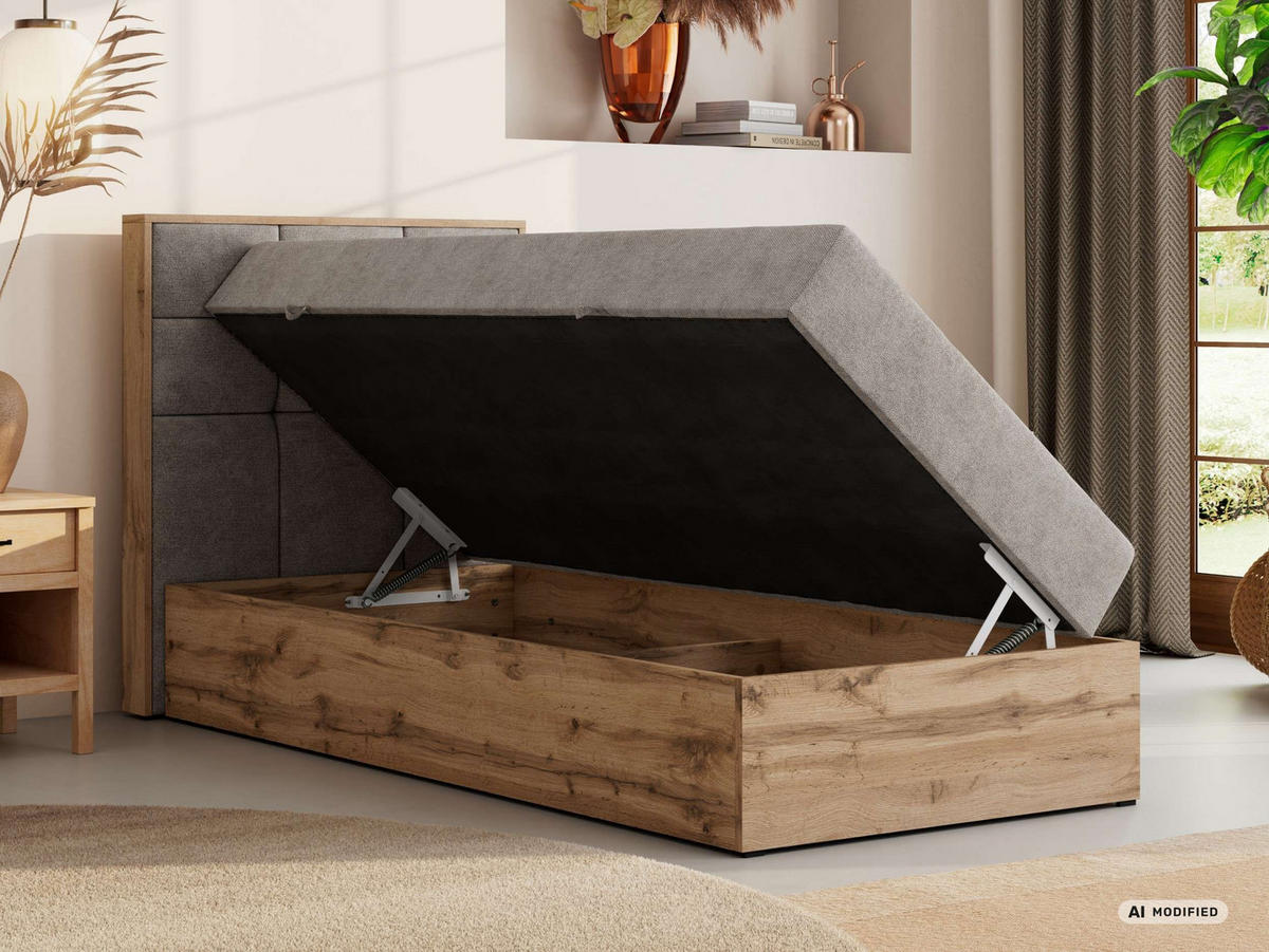 BOXBETT ALBERO 1 90/200 - Greige Stukture - Topper T25 - H3 - Links - Greige/Schwarz, Kunststoff/Textil (90/200cm) - MKS