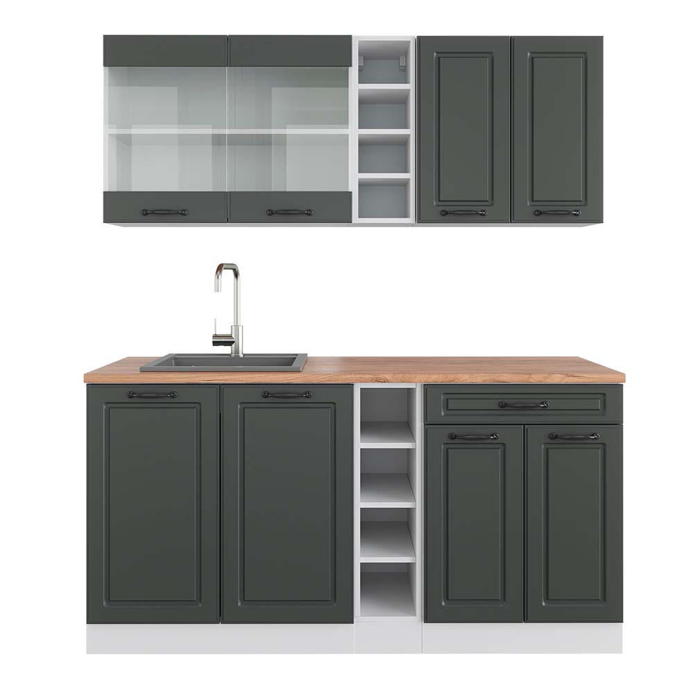 SINGLEKÜCHE R-Line Anthrazit Landhaus/Weiß 160 cm, AP Eiche - Anthrazit/Weiß, Holzwerkstoff (160/81.6/60cm) - Vicco