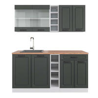 SINGLEKÜCHE R-Line Anthrazit Landhaus/Weiß 160 cm, AP Eiche - Anthrazit/Weiß, Holzwerkstoff (160/81.6/60cm) - Vicco