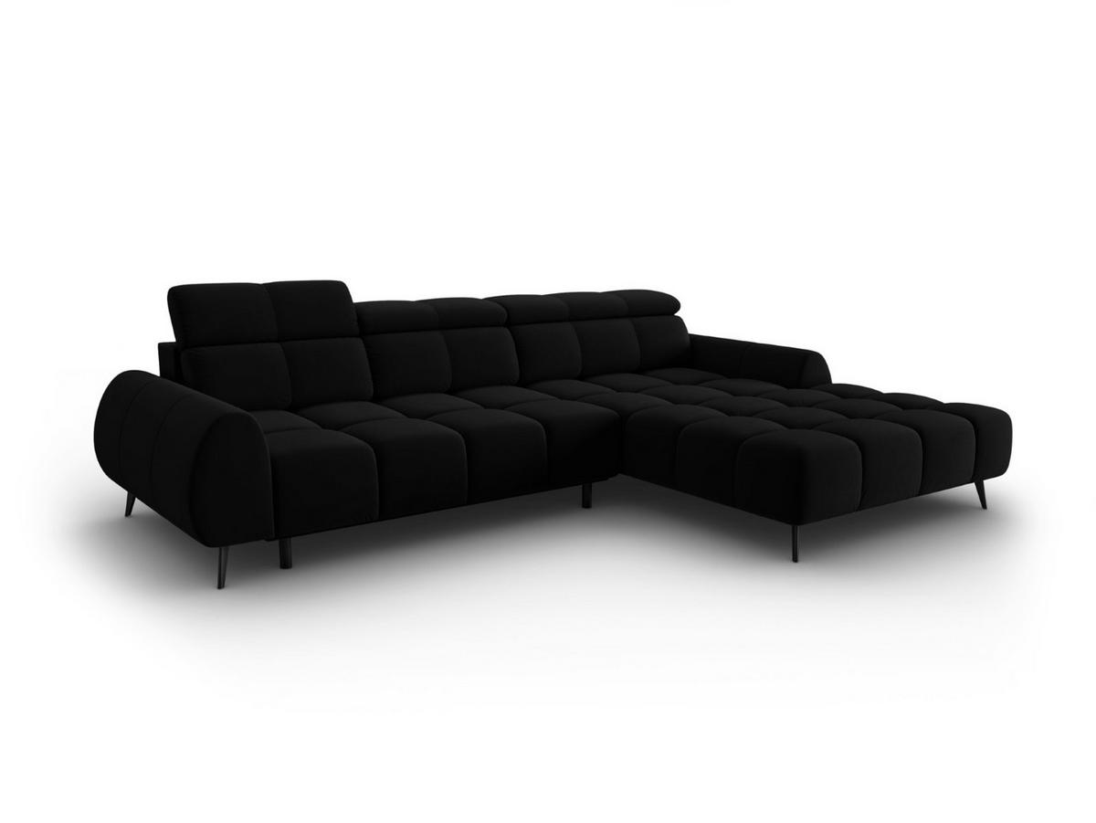 ELEKTRISCHES-ECKSOFA rechts Alyse aus Samt schwarz 5 Sitzplätze - Schwarz, Textil (188/295cm) - Micadoni