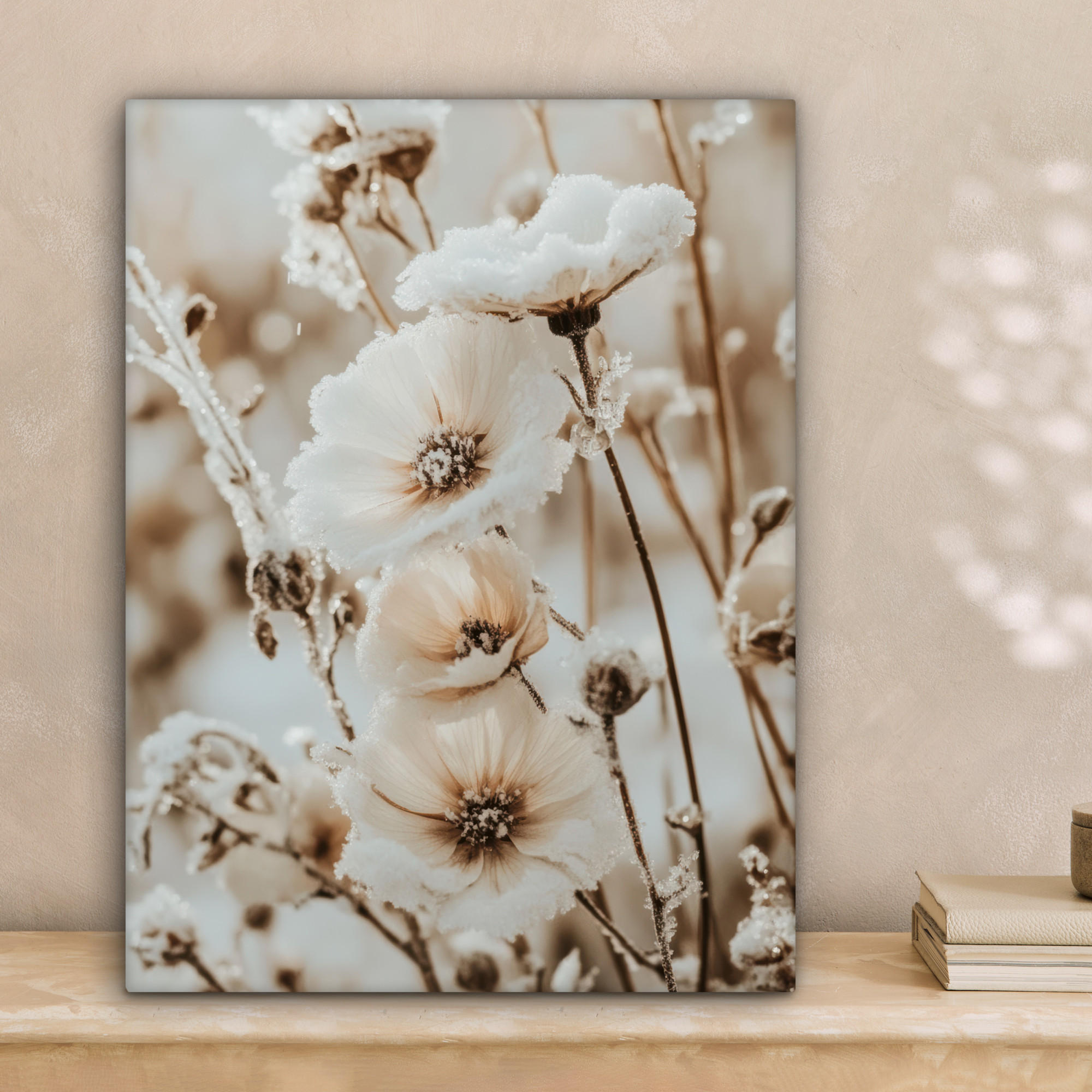 LEINWANDBILD Blumen - Winter - Weiß - Schnee - Beige 30x40 cm - Creme, Textil (30/40cm) - MuchoWow