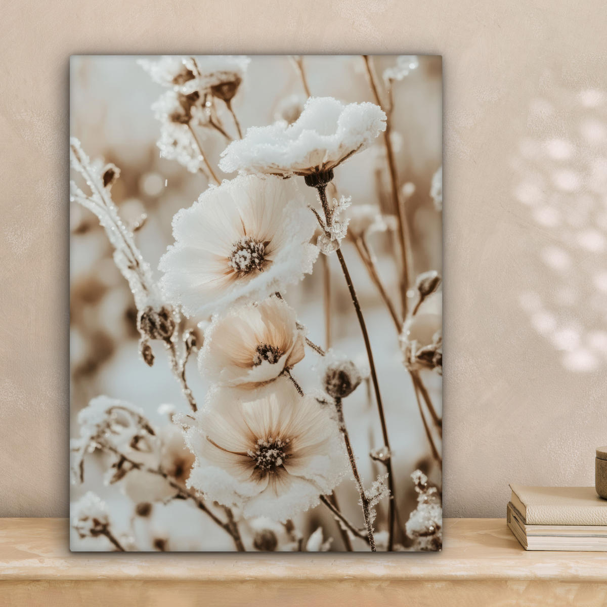 LEINWANDBILD Blumen - Winter - Weiß - Schnee - Beige 30x40 cm - Creme, Textil (30/40cm) - MuchoWow