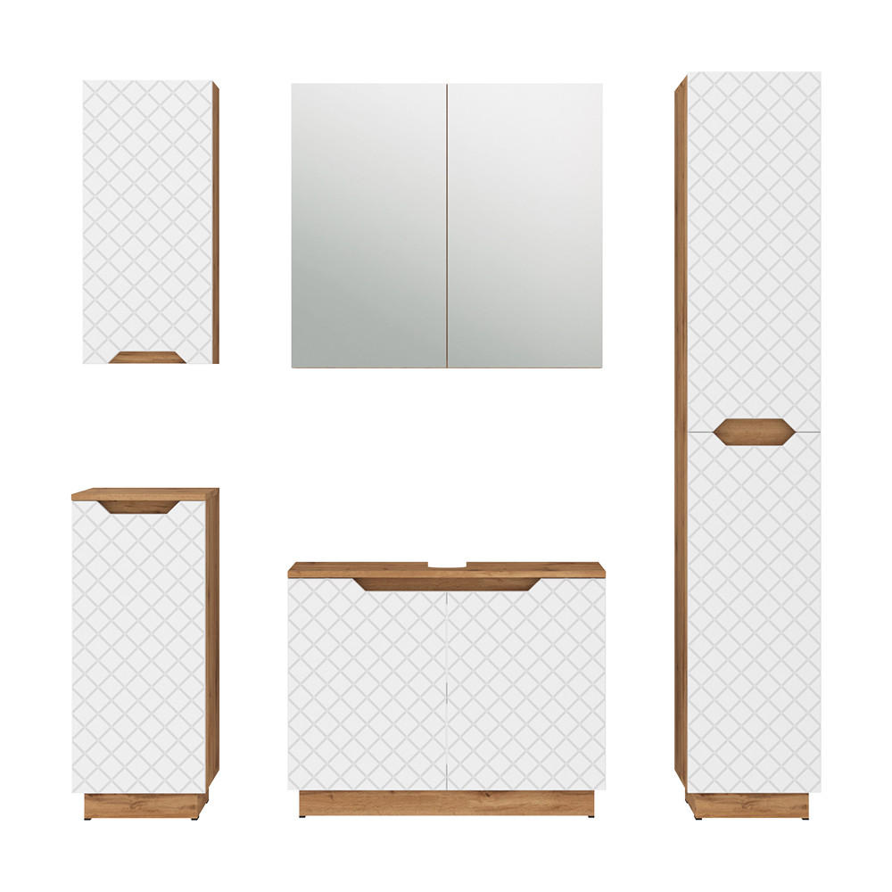 KOUPELNOVÝ NÁBYTEK Lotta Dub/bílá se strukturou dlaždic - bílá, kompozitní dřevo (79.6/62.1/32cm) - Vicco