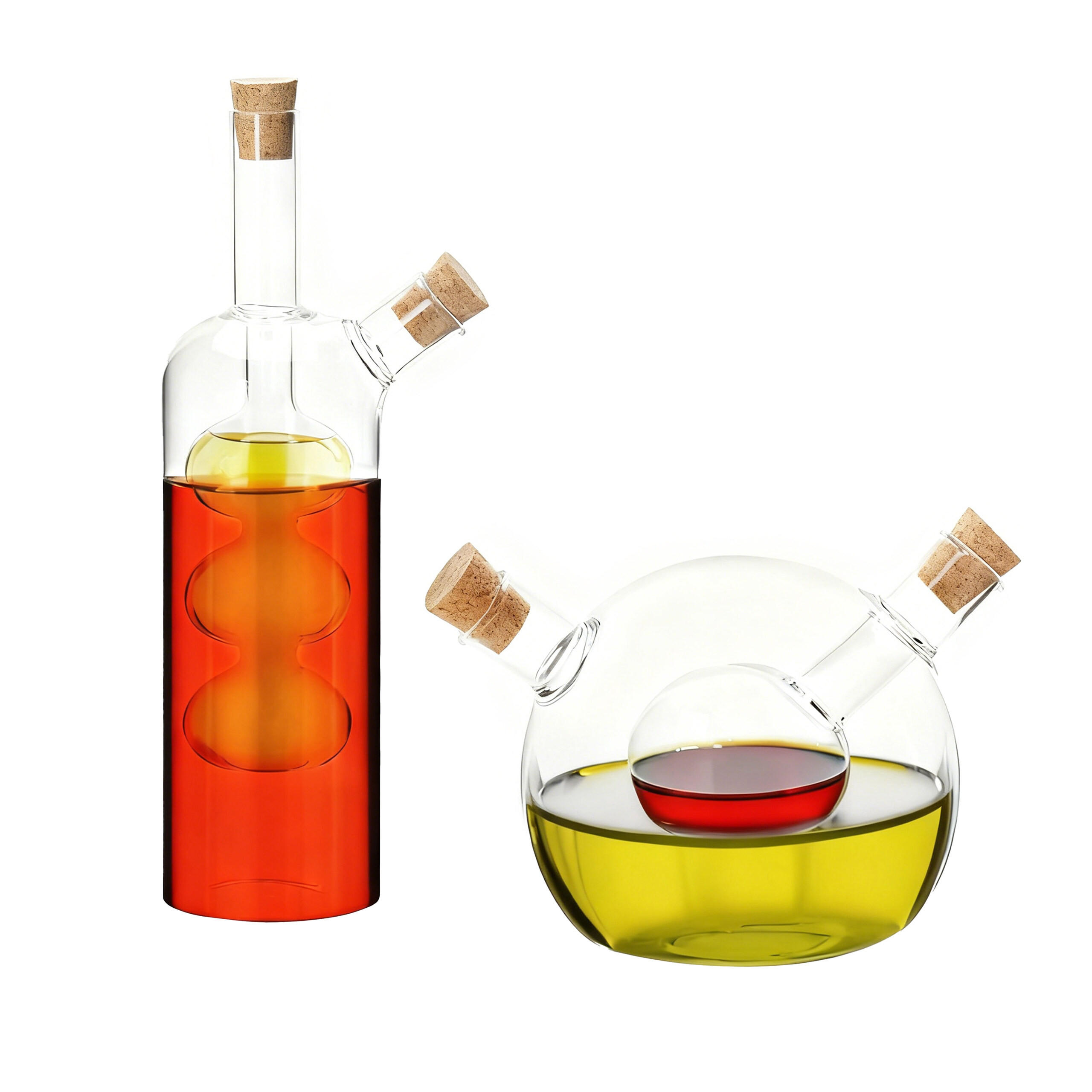 2XESSIG-ÖL-FLASCHEN - Transparent, Glas/Naturmaterialen (5.5/21/5.5cm) - Relaxdays