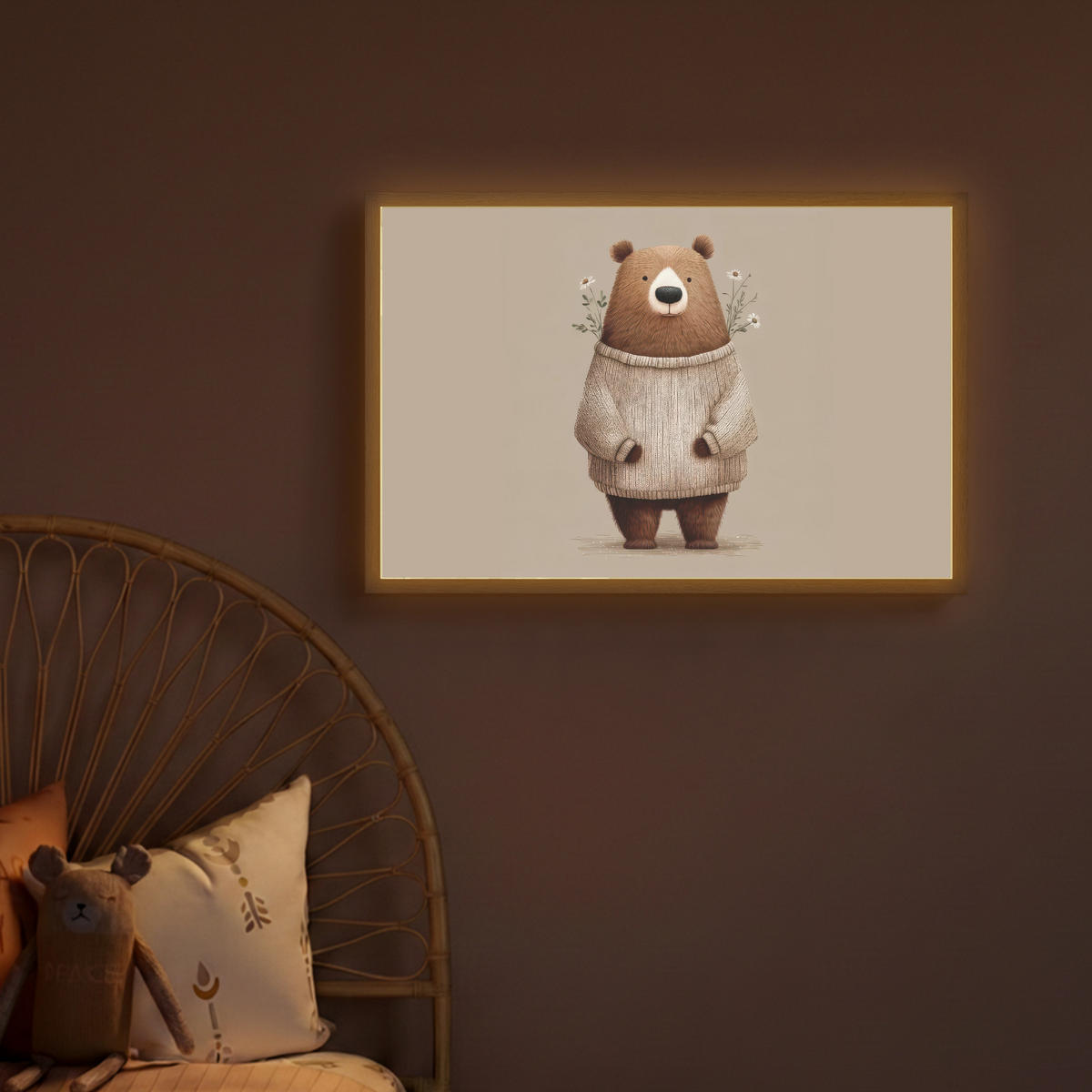 DOBÍJECÍ NOČNÍ LAMPIČKA Medvěd - Bílé květy - Cosy 60x40 cm - šedohnědá, kompozitní dřevo (8/60/40cm) - OnlyWow