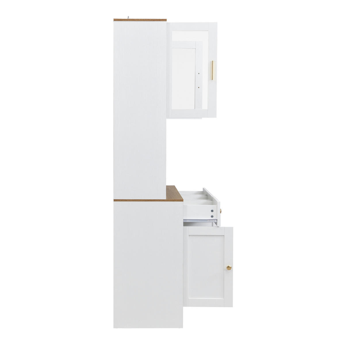 HIGHBOARD 94,5/30/175,5 cm mit 5 Türen und 3 Schubladen in Weiß-Holzmaserung - Weiß, Holzwerkstoff (94.5/175.5/30cm) - BEAOK