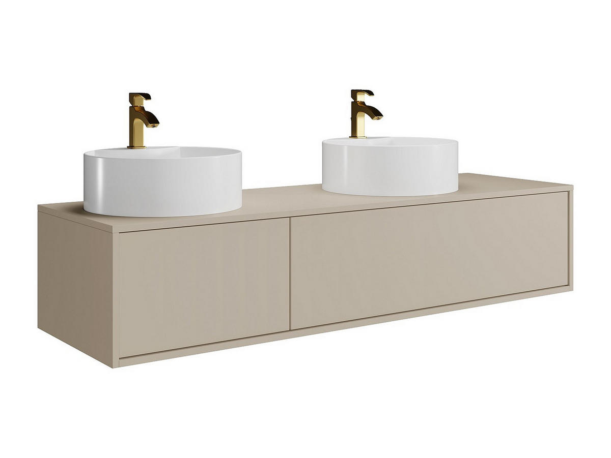 DOPPELWASCHTISCH - 150cm x 47cm - Holzspan - beige - ISAURE - Beige, Holz (150/32/47cm) - Vente-Unique