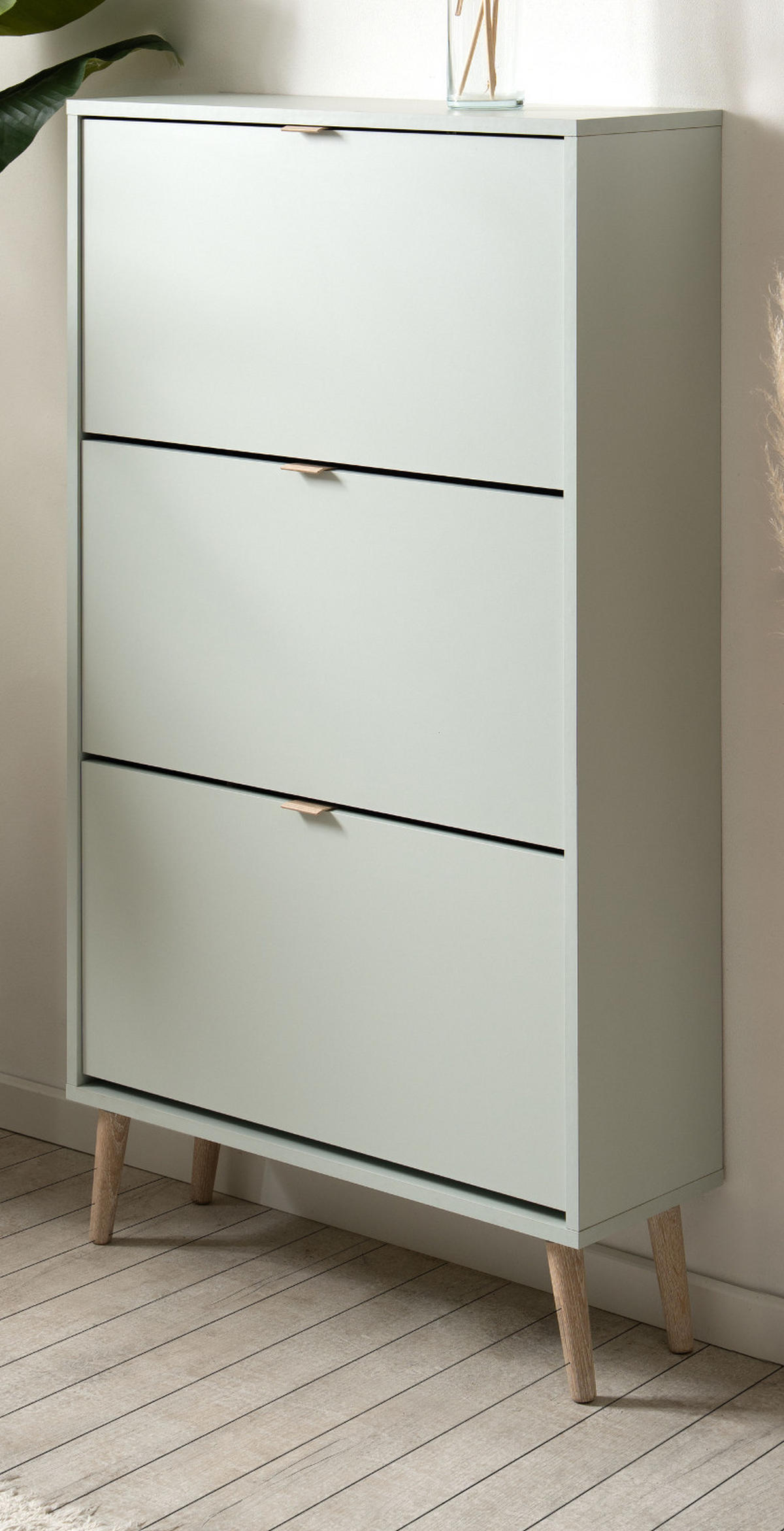 SCHUHSCHRANK Pastellgrün 70 x 125 cm, Schuhkipper mit 3 Klappen - Eichefarben/Pastellgrün, Eichenholz/Holz (70/125/24cm) - Furn.Design