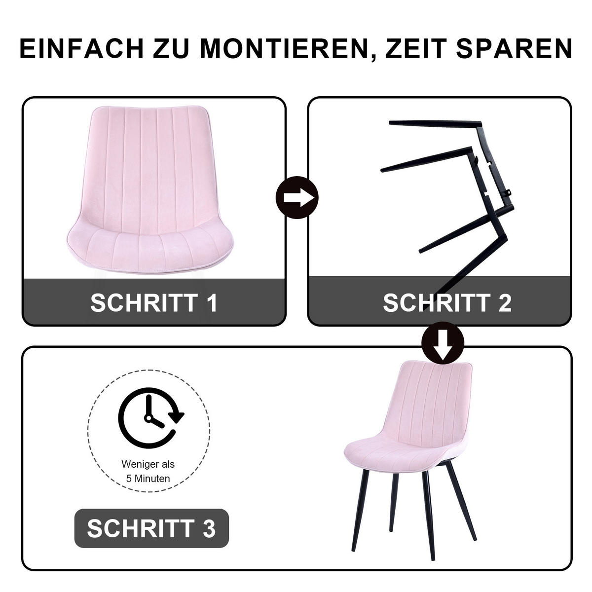 STUHL-SET 2 Stück aus Samt in Modernem Stil-YZ1 - Pink, Textil/Metall (62.5/88/53cm) - HOMAVO