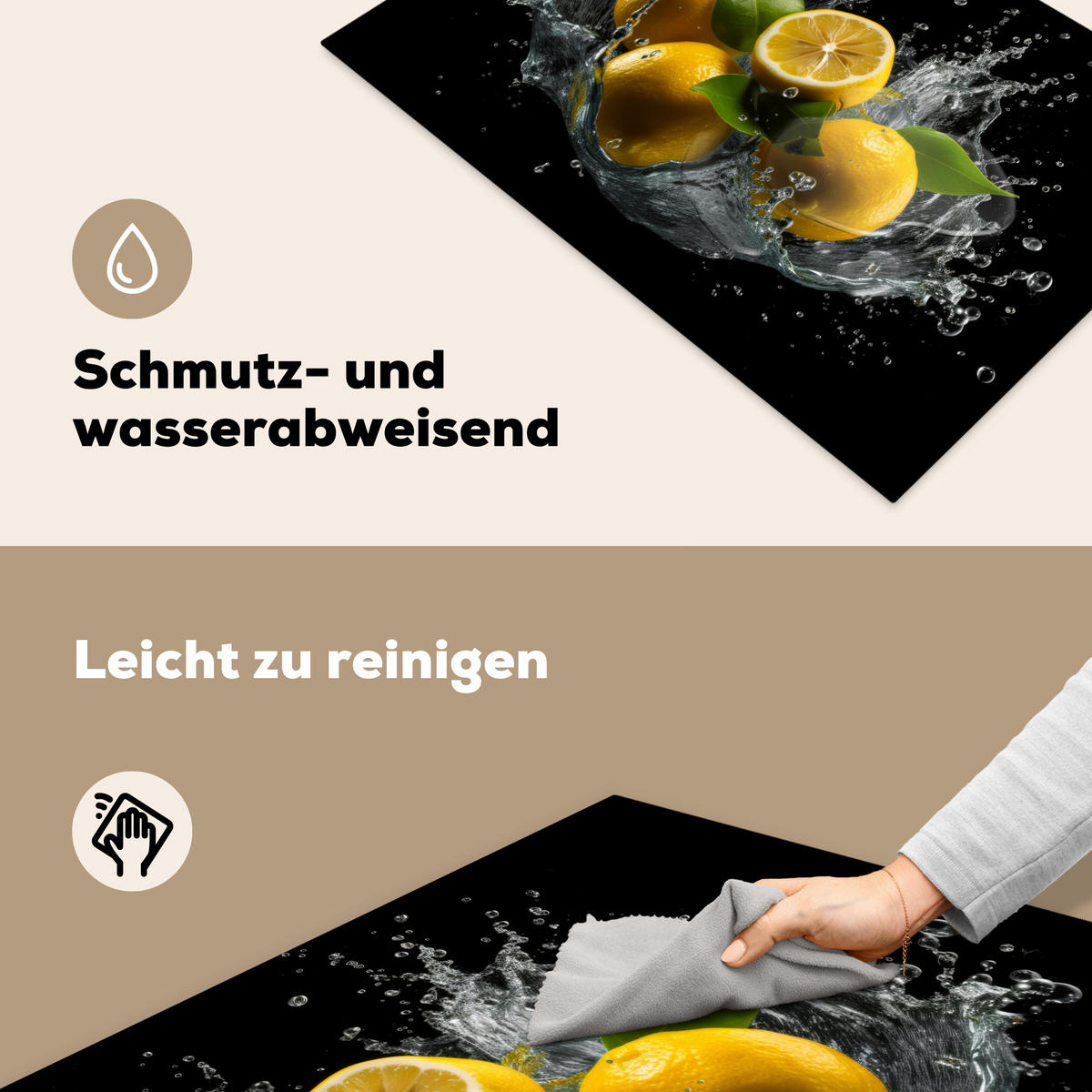 HERDABDECKPLATTE Zitrone - Obst - Gelb - Schwarz 77x51 cm - Gelb, Kunststoff (77/0.2/51cm) - MuchoWow