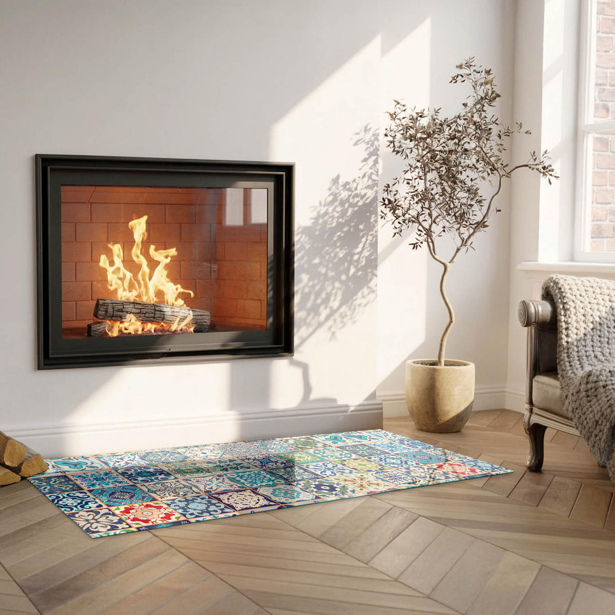 GLASPLATTE für Kamin 125x50 cm - Blau, Glas (125/50/0.4cm) - TULUP