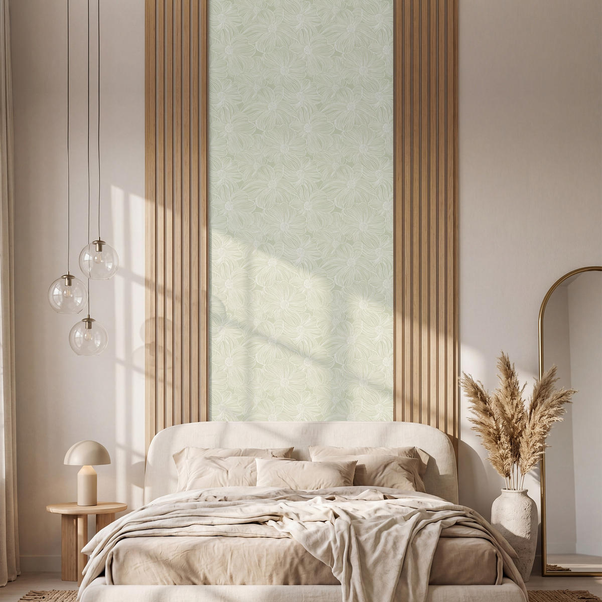 TAPETE - Gelassenheit - Blumen - Grün - 100x280 cm - Salbeigrün, Papier (100/280cm) - OnlyWow