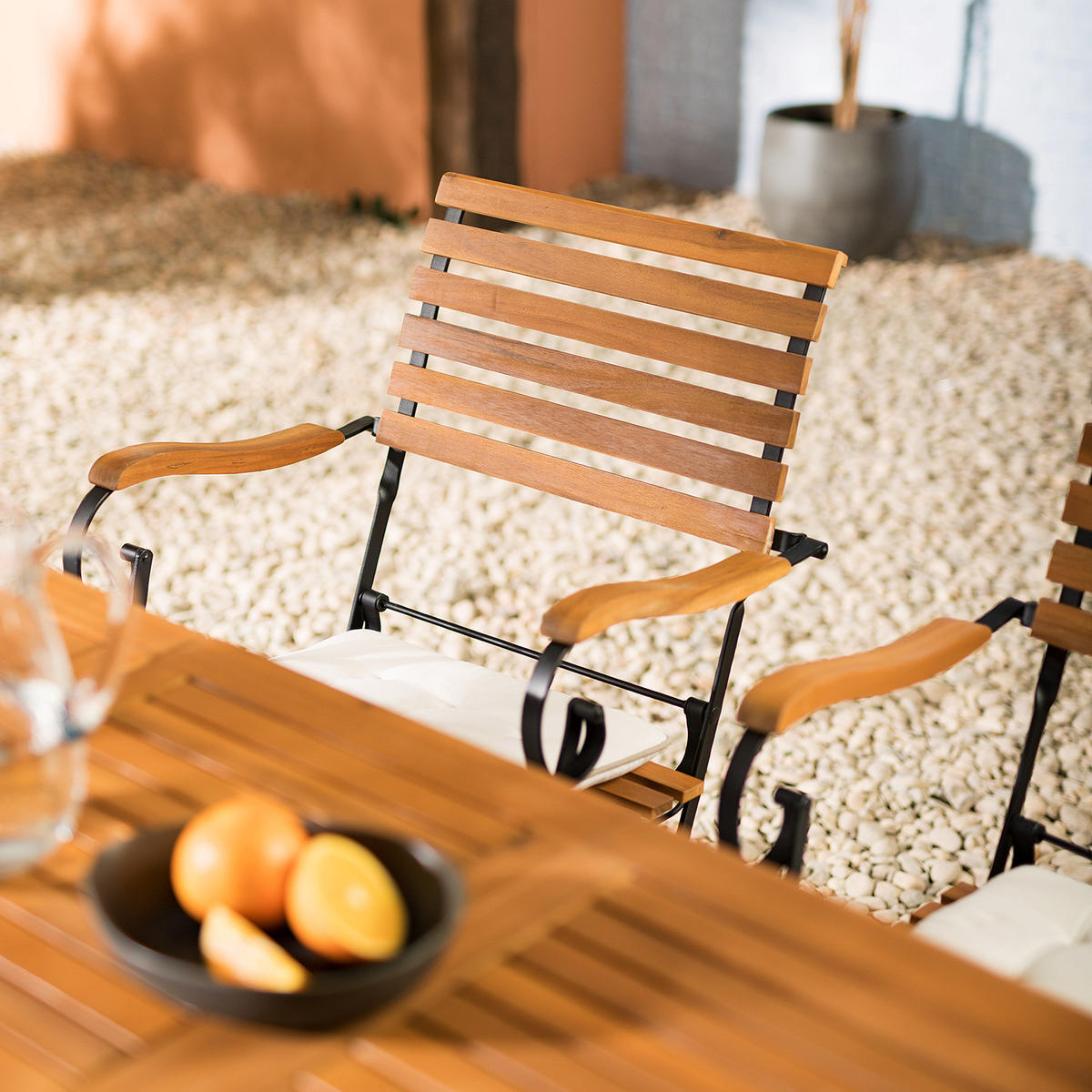 GARTENSTUHL - 2er-Set - Akazie massiv / Stahl - Akazie / Schwarz - Schwarz/Akaziefarben, Holz/Metall (58/89/52cm) - home24