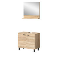 BADMÖBEL-SET Eiche 2-teilig 57 cm, Kombination hängend oder stehend - Eichefarben, Glas/Holzwerkstoff (57/186/33cm) - Inn.Furn
