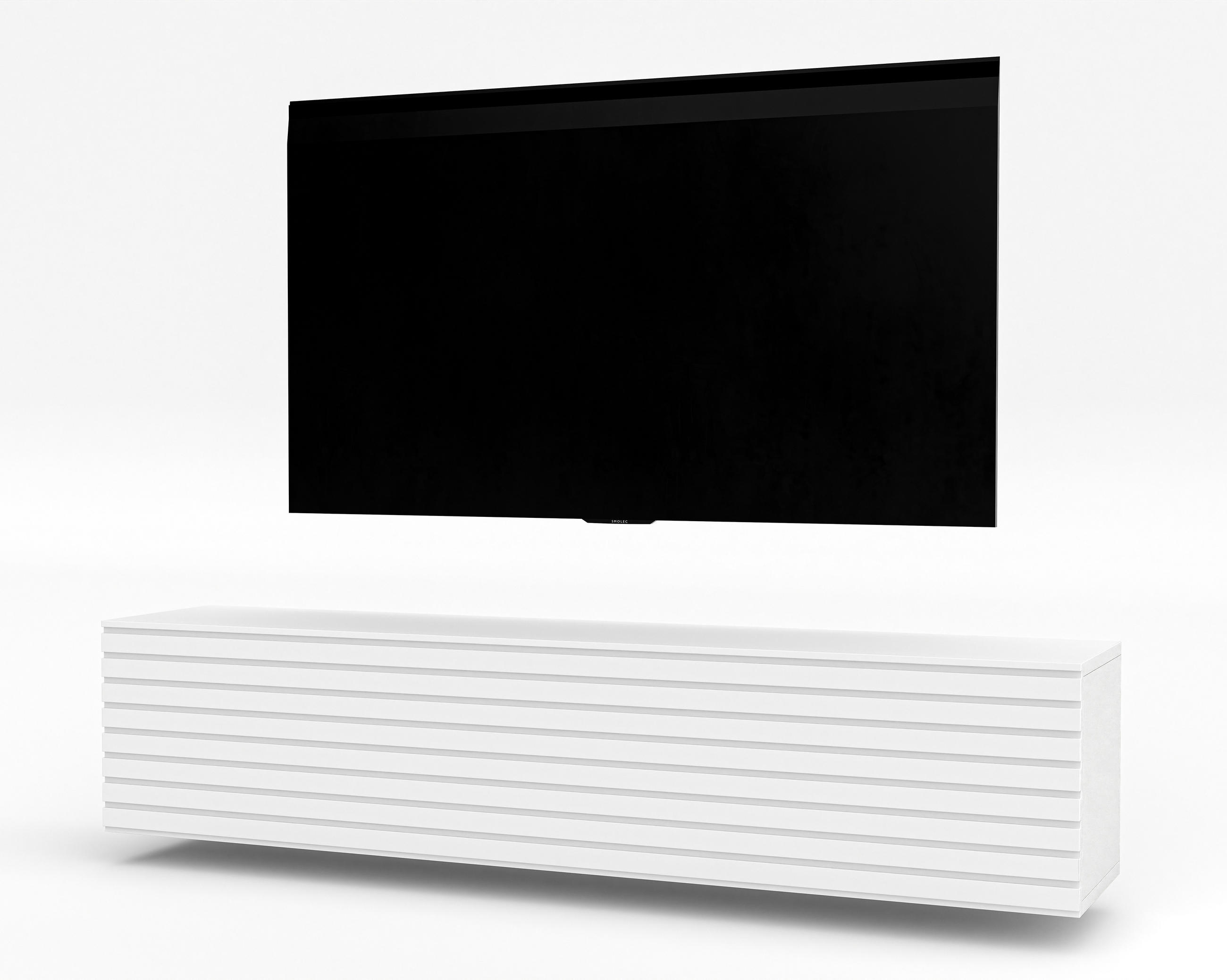 LOWBOARD ZIVOLLI 160 Weiß, Weiße Lamellen 160/34/40 cm – TV-Hängeschrank mit Lamellenfront - Weiß, Holzwerkstoff/Kunststoff (160/34/40cm) - AX Living