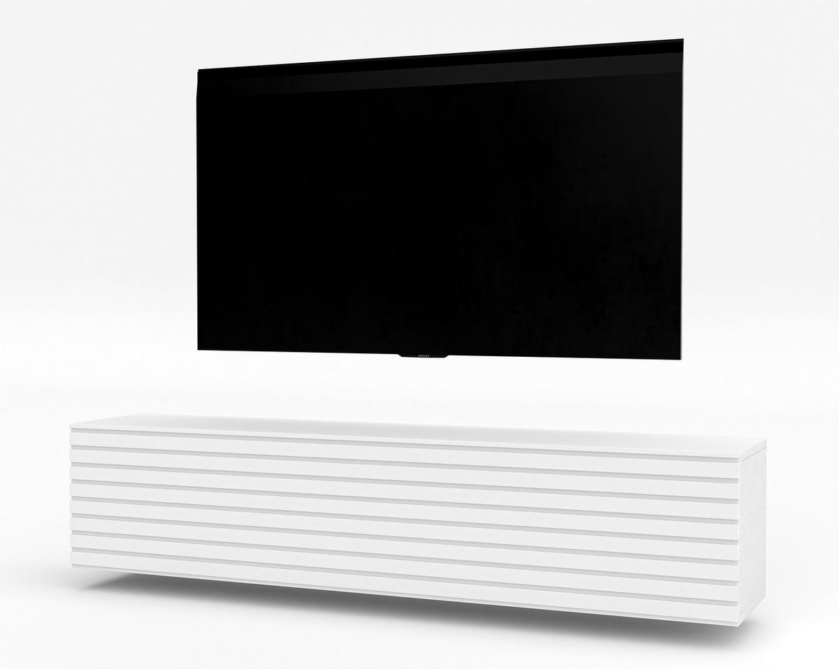 LOWBOARD ZIVOLLI 160 Weiß, Weiße Lamellen 160/34/40 cm – TV-Hängeschrank mit Lamellenfront - Weiß, Holzwerkstoff/Kunststoff (160/34/40cm) - AX Living