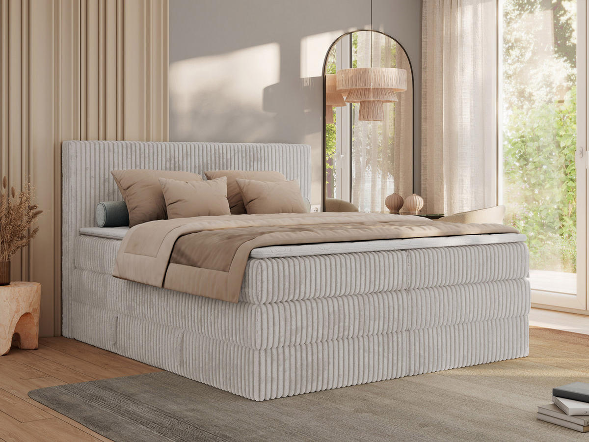 BOXSPRINGBETT TILIANO KING - 200/200 - Hellgrau Cord - H3 - Hellgrau, Holz/Textil (200/200cm) - MKS