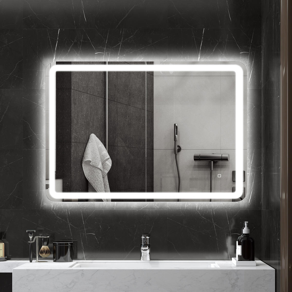 BADSPIEGEL Hartglas Silber - Silberfarben, Glas (4/100/70cm) - HOMCOM