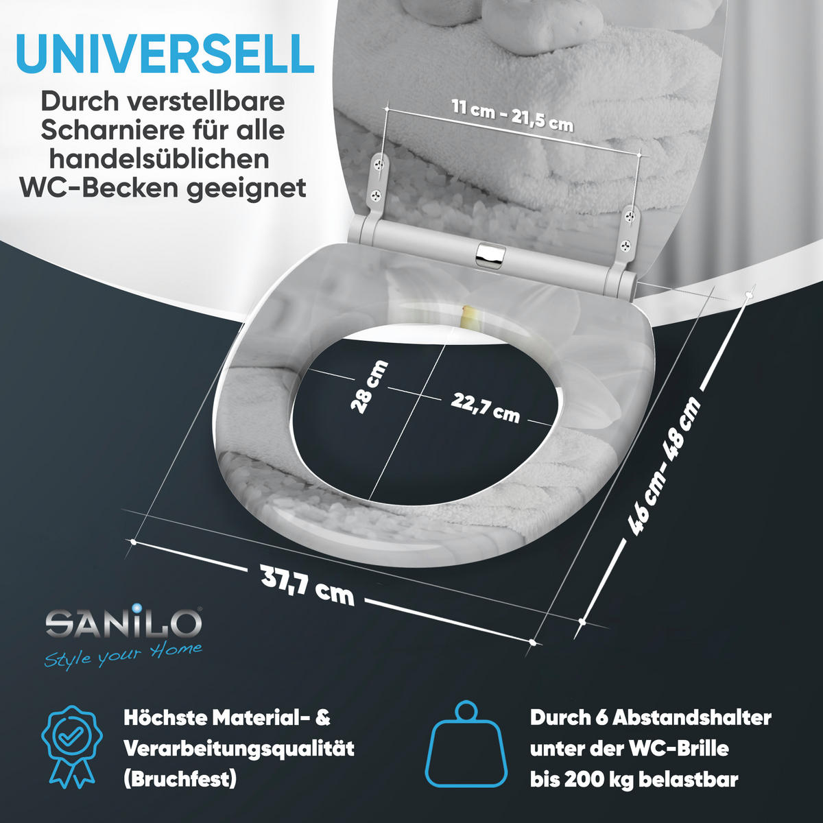 WC-SITZ mit Absenkautomatik & Top Fix Good Feeling - Weiß, Holzwerkstoff (37.7/5.5/48cm) - Sanilo