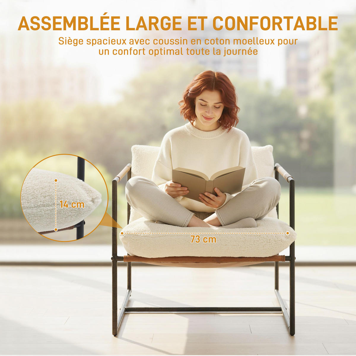 SESSEL DE-13326 breite Sitzfläche & Bouclé-Stoff Creme - Creme, Metall (77/80/91cm) - ComfortXL