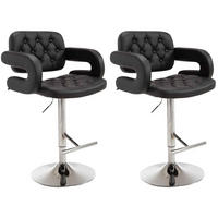 BARHOCKER 2er Set Lederlook schwarz - Chromfarben/Schwarz, Textil/Metall (62/103/55cm) - CLP