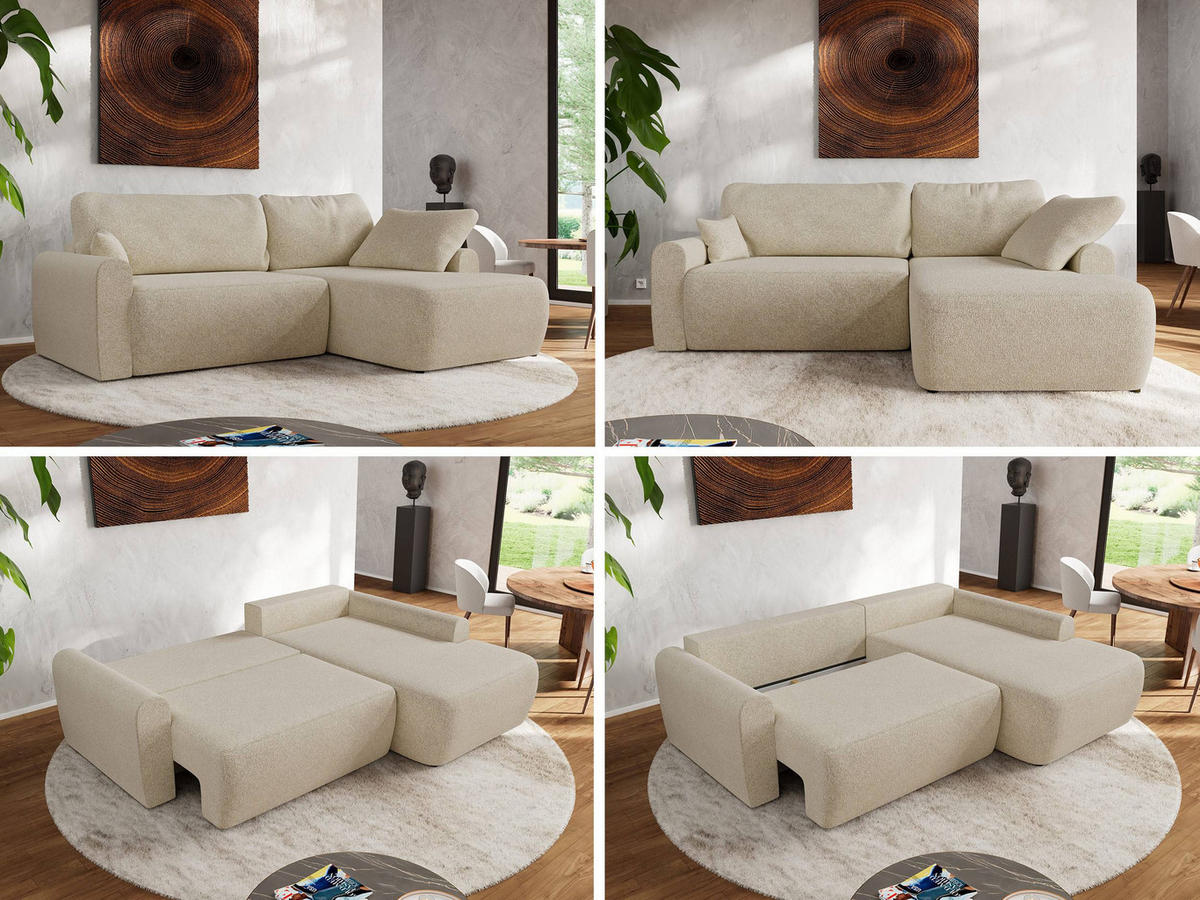 ECKSCHLAFSOFA CUBO L Creme Struktur - rechts - Creme/Schwarz, Kunststoff/Textil (187/273cm) - MKS