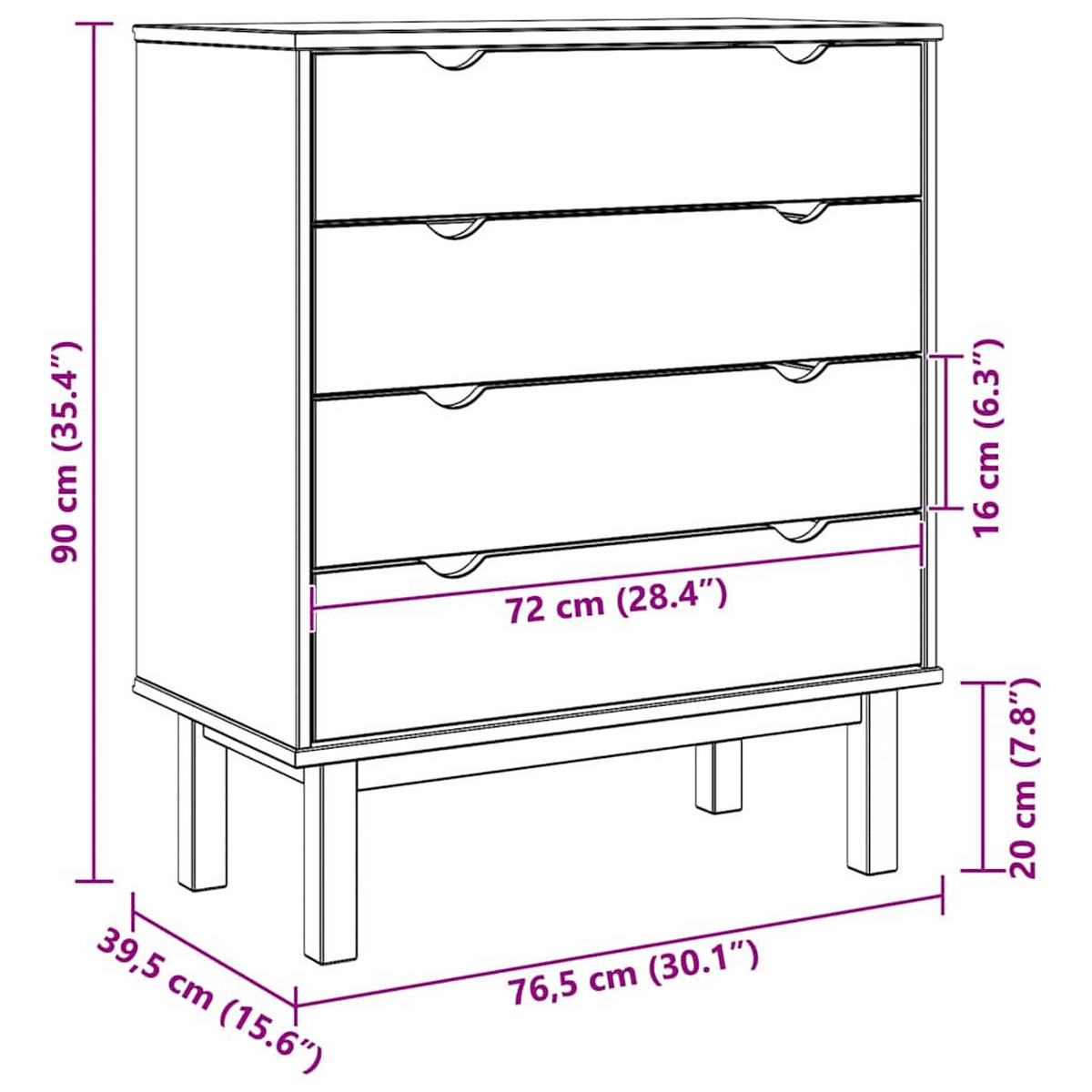 SCHUBLADENSCHRANK Braun&Grau 76,5/39,5/90 Cm Massivholz - Grau, Holz (39.5/90/76.5cm) - vidaXL