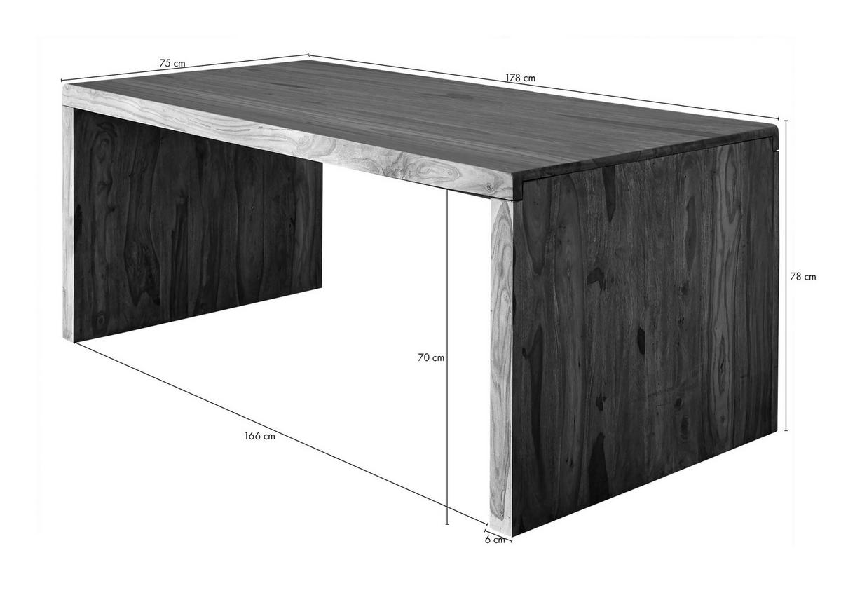 SCHREIBTISCH Sheesham 178x90x78 grau geölt NATURE GREY #711 - Grau, Holz (90/178/76cm) - Massivmoebel24