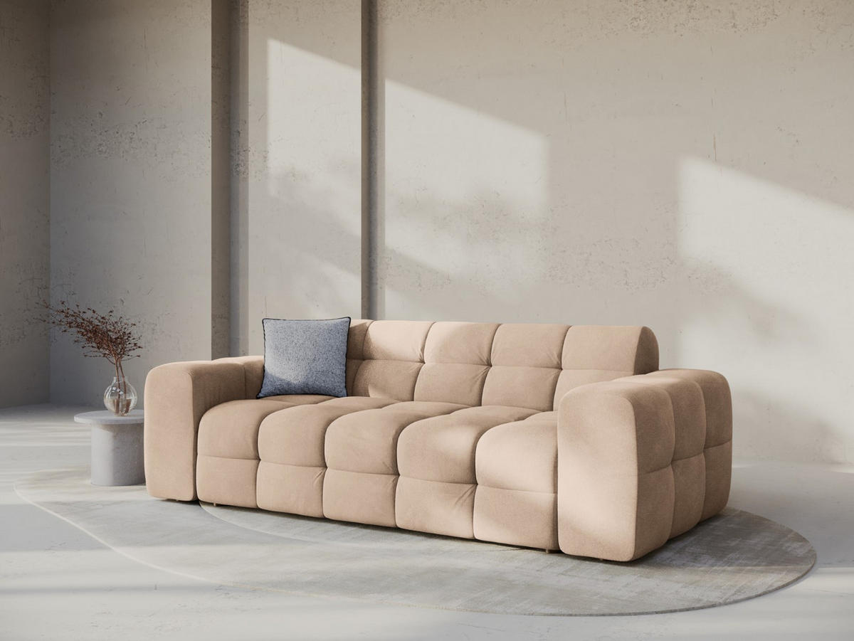 SOFA Kendal aus Samt mandelbeige 3 Sitzplätze - Beige, Textil (103/79/222cm) - Micadoni