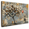 LEINWANDBILD Baum - Graffiti - Banksy-Stil - Ballon-Mädchen Groß 140x90 cm - Blaugrau, Textil (140/90cm) - MuchoWow