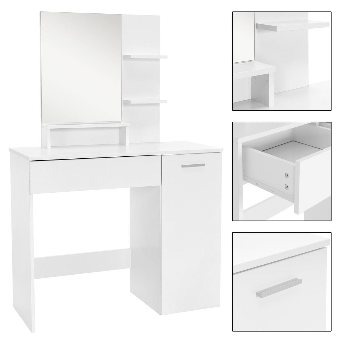 SCHMINKTISCH 90 cm Weiß mit Spiegel - Silberfarben/Weiß, Holzwerkstoff/Kunststoff (38/138/90cm) - ML-DESIGN