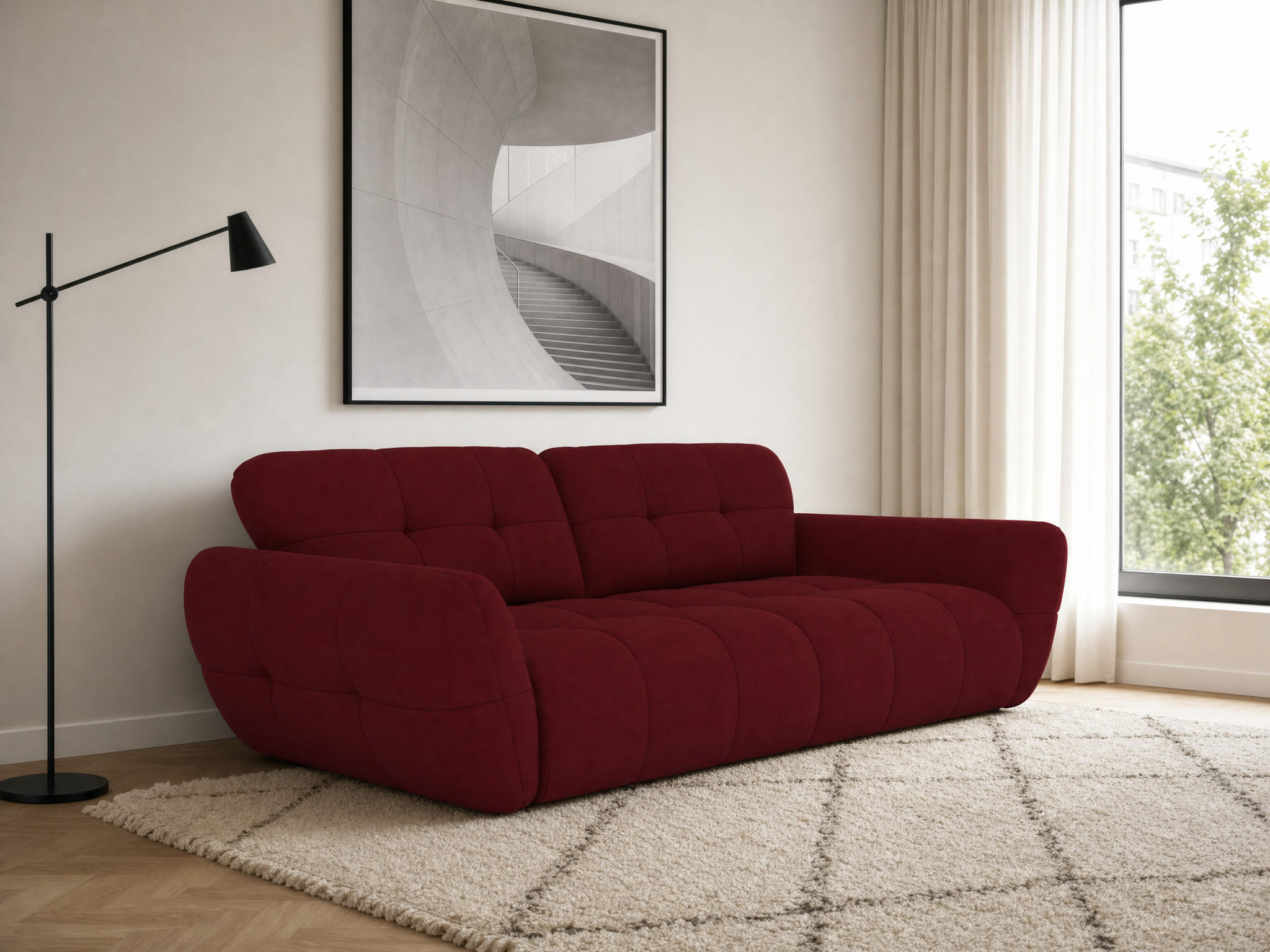 BIGSOFA Vannes Chenille Rot 272/134/68 cm - Bordeaux, Kunststoff/Textil (272/68/134cm) - foamnova