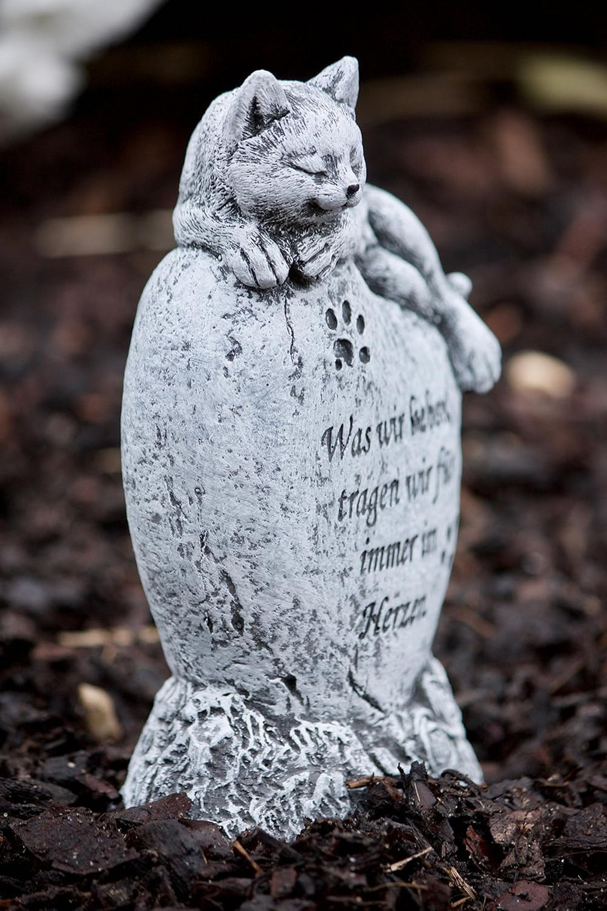 STEINFIGUR Katze Grabstein mit Inschrift Steinguss frostfest - Grau, Stein (11/15/6cm) - stoneandstyle