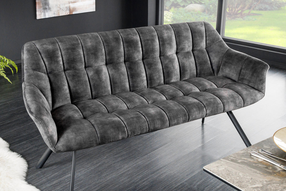 SITZBANK PAPILLON Samt Grau 165 cm - Schwarz/Grau, Textil/Metall (165/85/65cm) - riess-ambiente