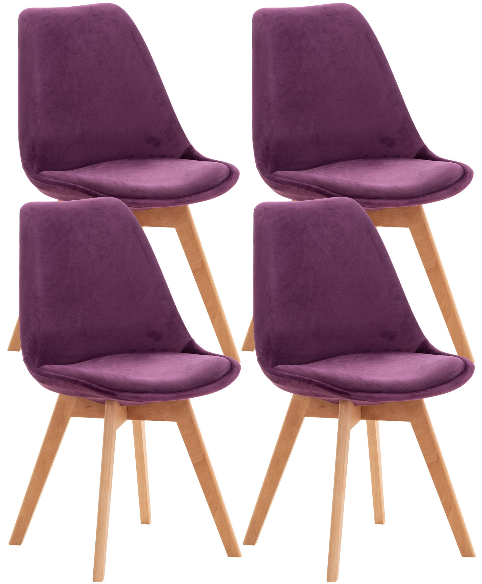 STUHL 4er Set Samt lila - Eukalyptusholzfarben/Lila, Holz/Textil (49/83/50cm) - CLP