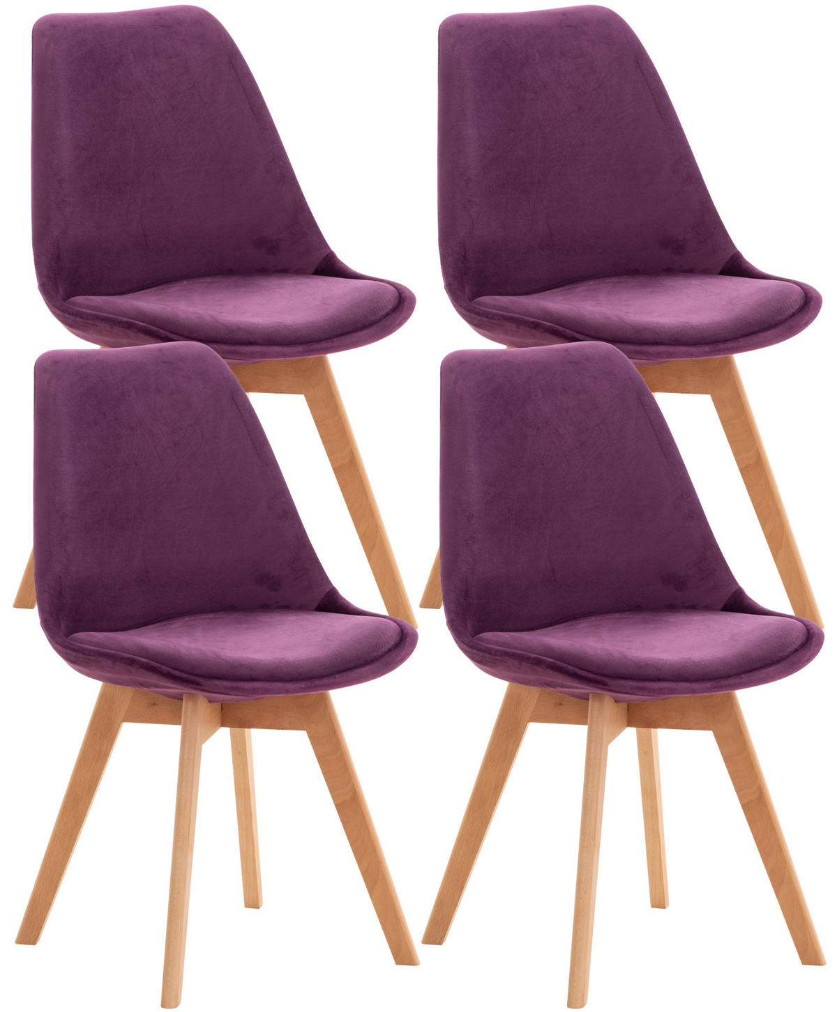 STUHL 4er Set Samt lila - Eukalyptusholzfarben/Lila, Holz/Textil (49/83/50cm) - CLP