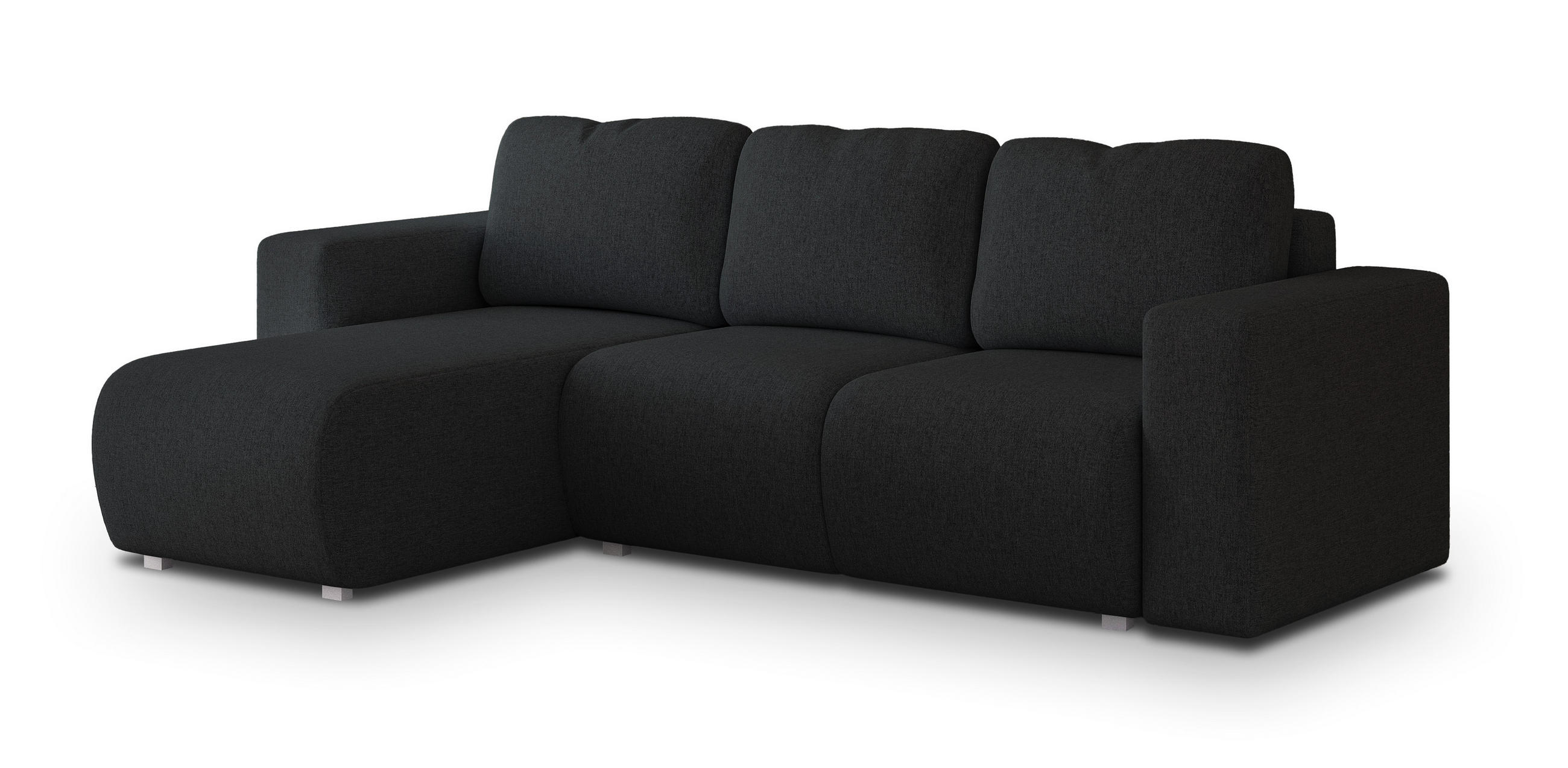 ECKSOFA RINOVA Schwarz Geflochtener Stoff mit Schlaffunktion - Schwarz, Holz (250/143cm) - MASSENO
