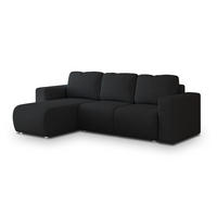 ECKSOFA RINOVA Schwarz Geflochtener Stoff mit Schlaffunktion - Schwarz, Holz (250/143cm) - MASSENO