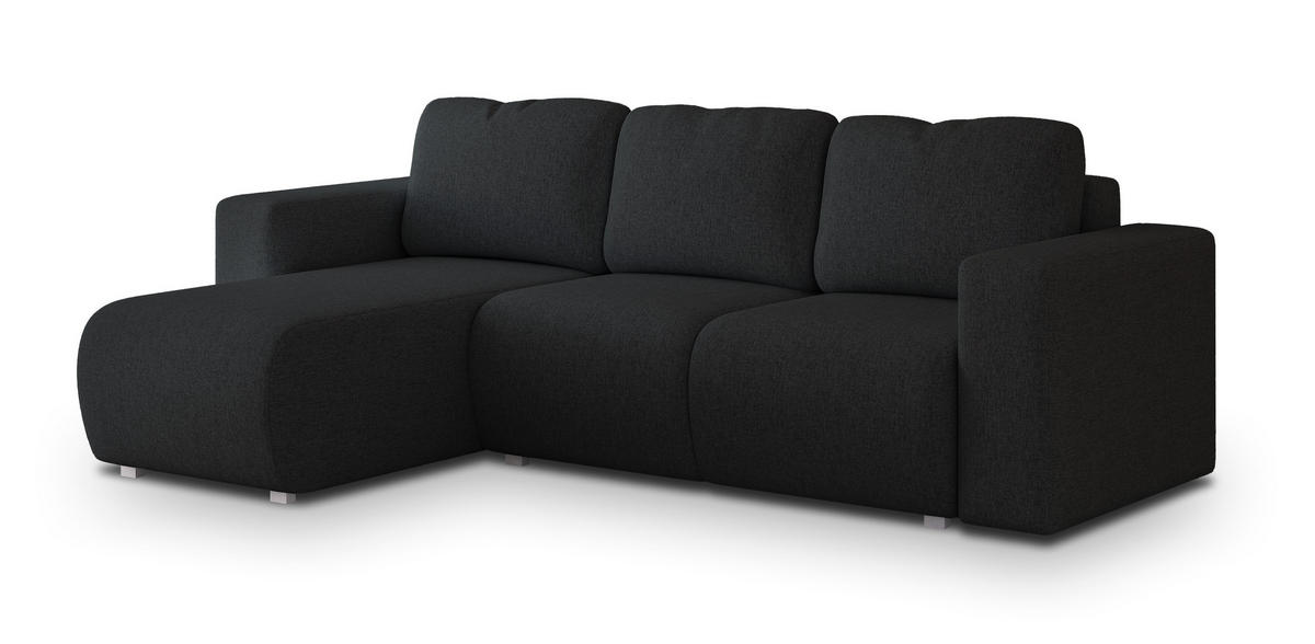 ECKSOFA RINOVA Schwarz Geflochtener Stoff mit Schlaffunktion - Schwarz, Holz (250/143cm) - MASSENO