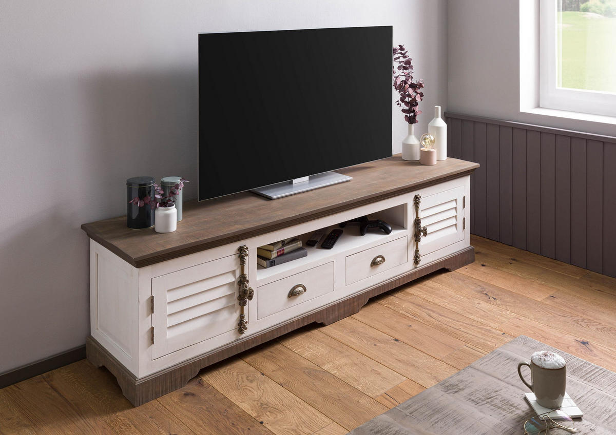 TV-BOARD Mango 200x45x55 weiß lackiert TOULOUSE #110 - Weiß, Holz (200/55/45cm) - Massivmoebel24
