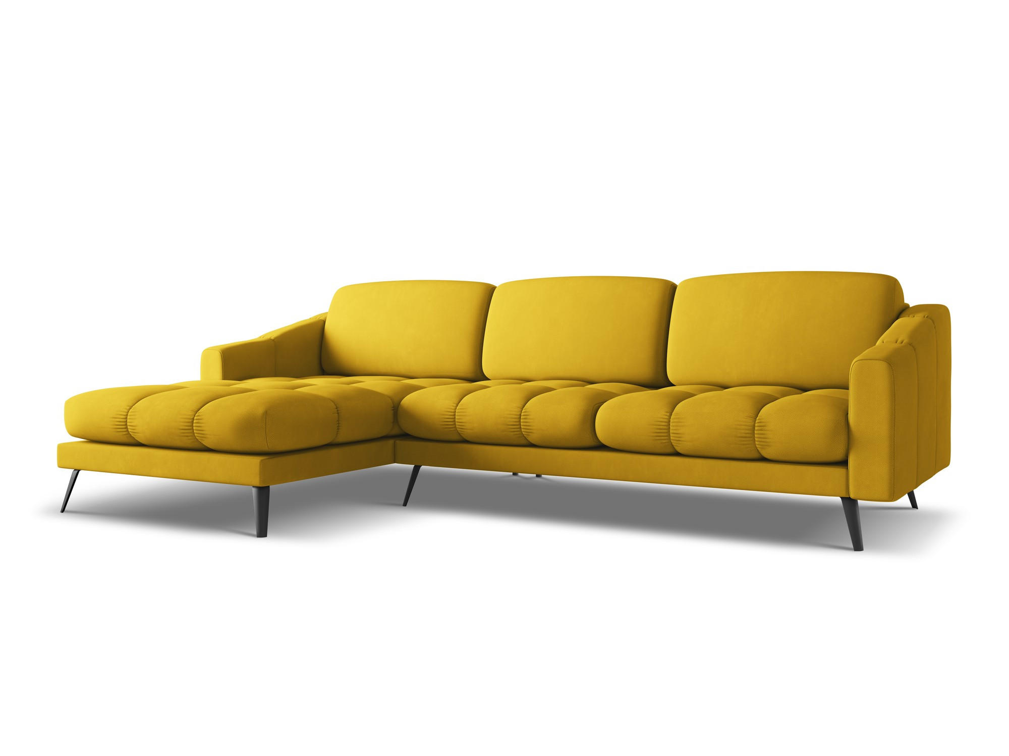 ECKSOFA Links Chenille Stoff Gelb - Currygelb/Gelb, Textil/Metall (160/264cm) - Makamii