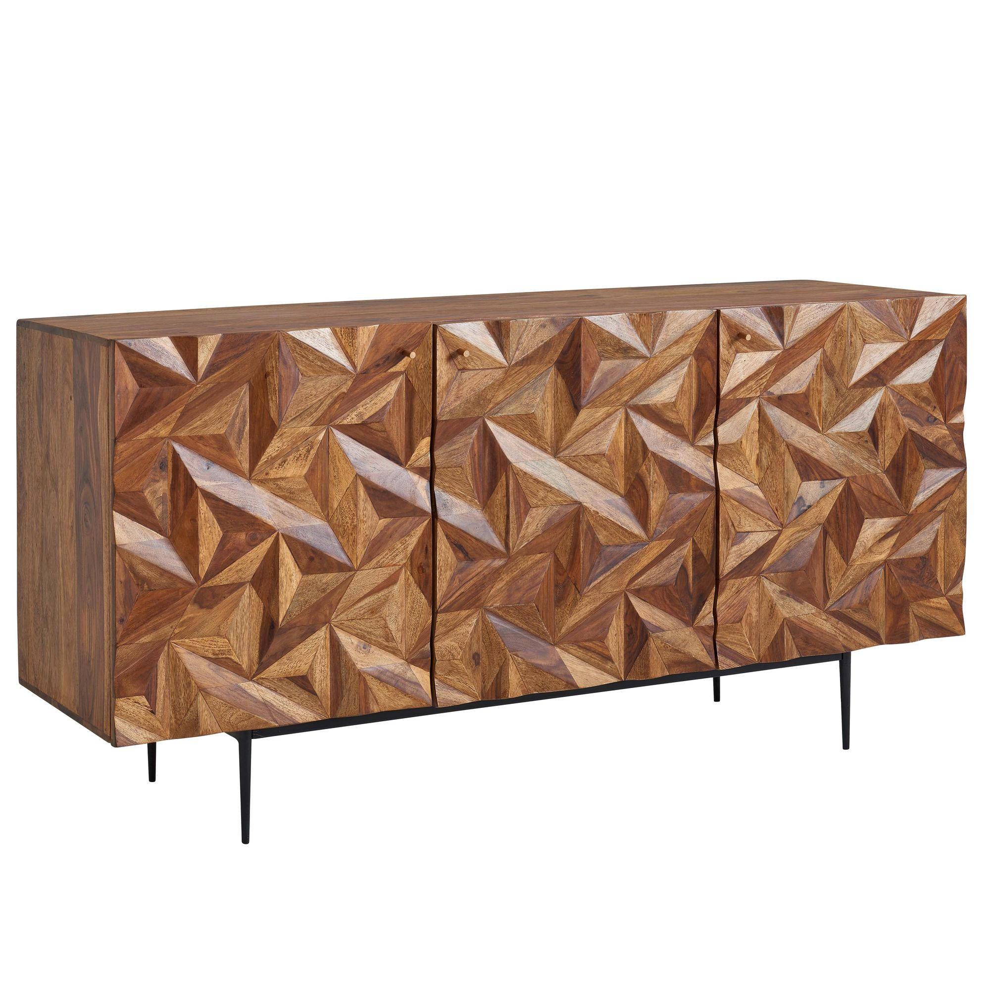 SIDEBOARD – Massivholz/Metall, 144x72x47 cm, 3 Türen, modern - Schwarz/Braun, Holz/Metall (144/72/47cm) - KADIMA DESIGN