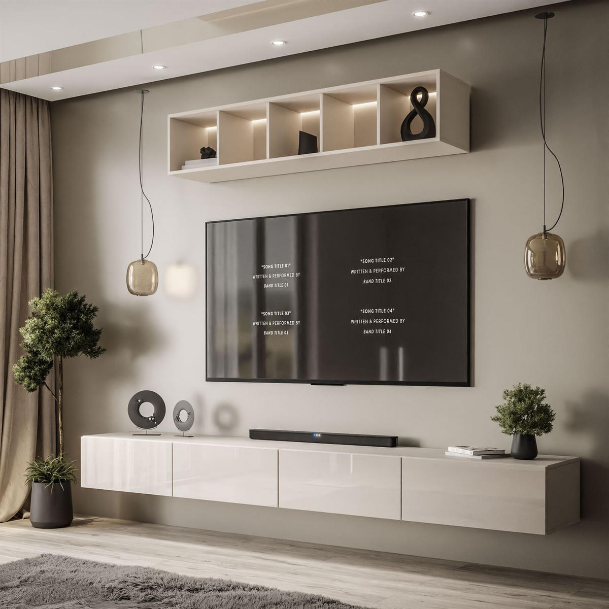 WOHNWAND CARMEN III, hängend mit offenem Regal. - Kaschmir, Holzwerkstoff (250/27/40cm) - Lookway