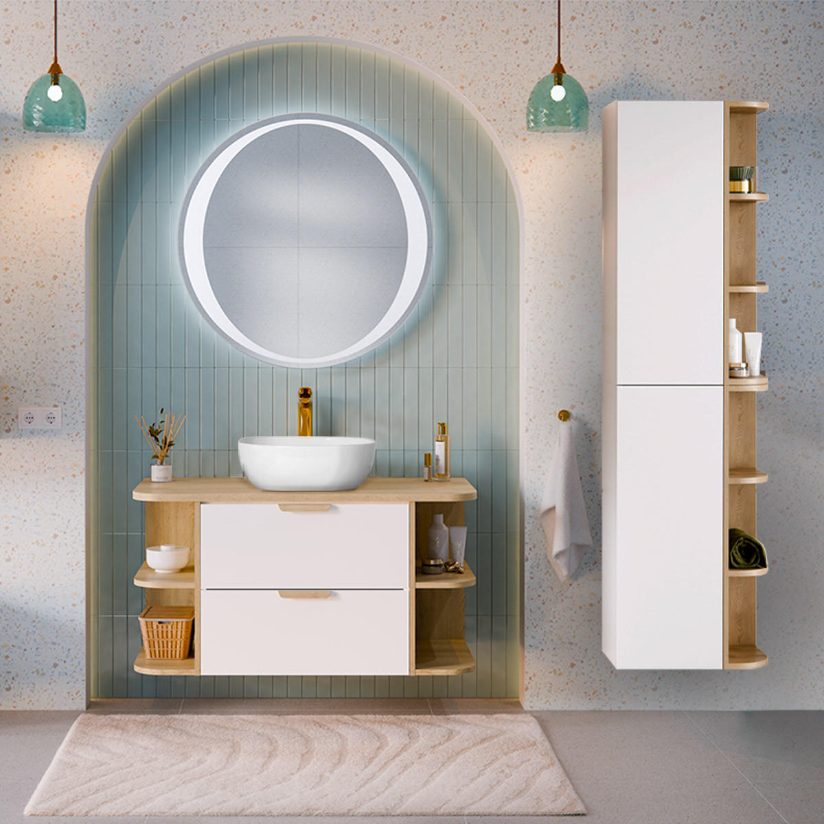 BADMÖBEL 100.4cm Oria 2er-Set Weiß - Weiß, Holzwerkstoff (100.4/50/45.8cm) - Petits-meubles