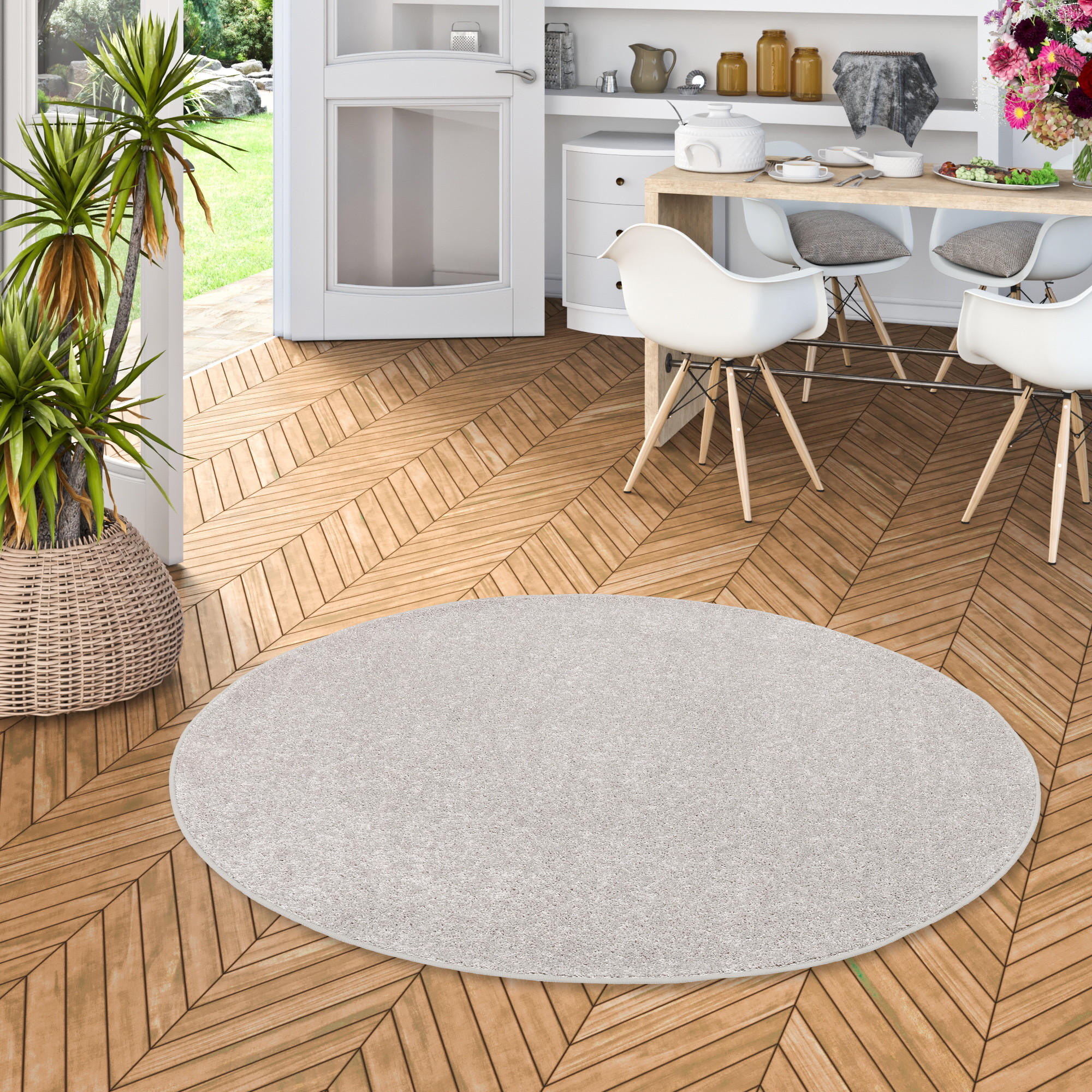 HOCHFLOR VELOURS TEPPICH COTTAGE RUND - Silberfarben, Textil (133/133cm) - Snapstyle