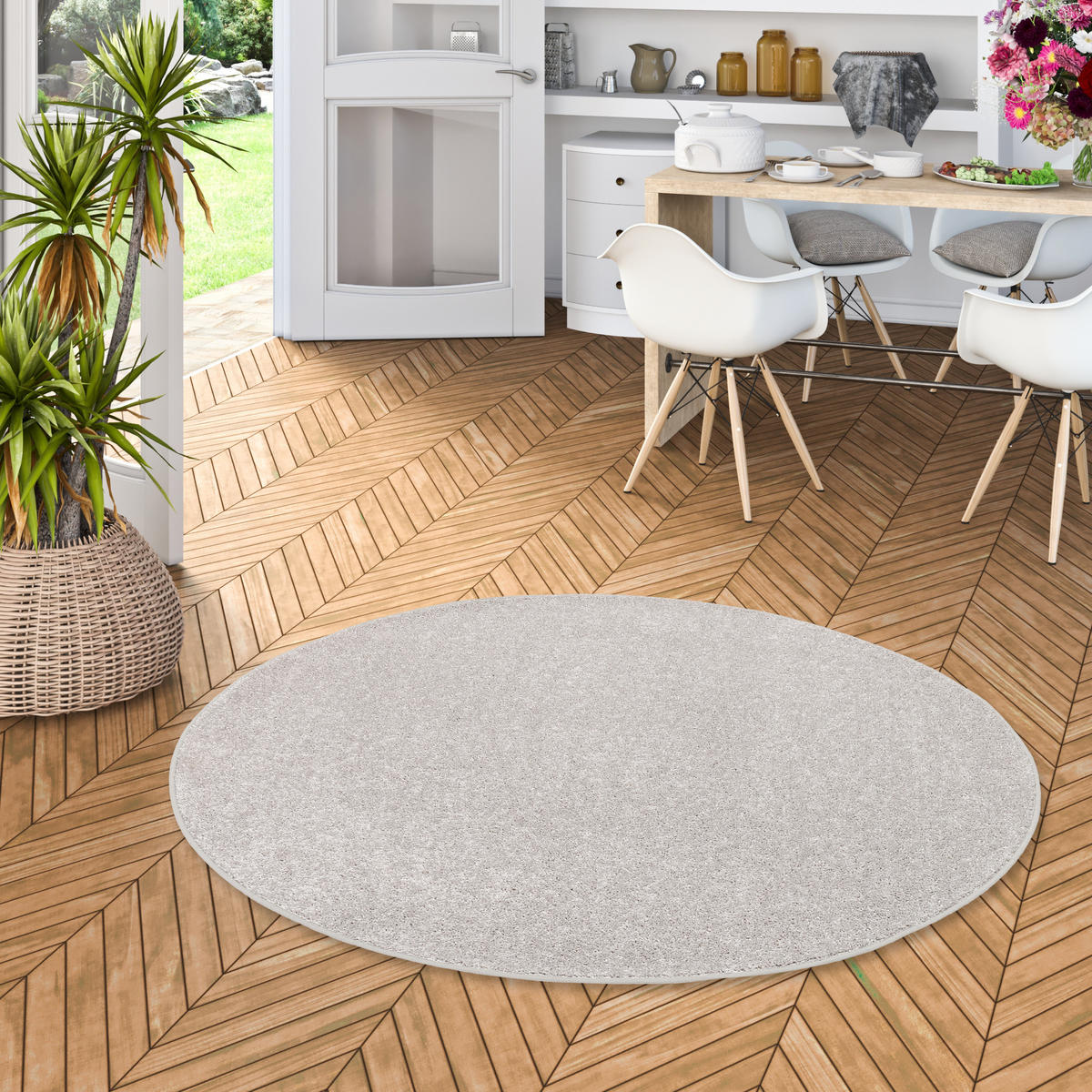 HOCHFLOR VELOURS TEPPICH COTTAGE RUND - Silberfarben, Textil (133/133cm) - Snapstyle