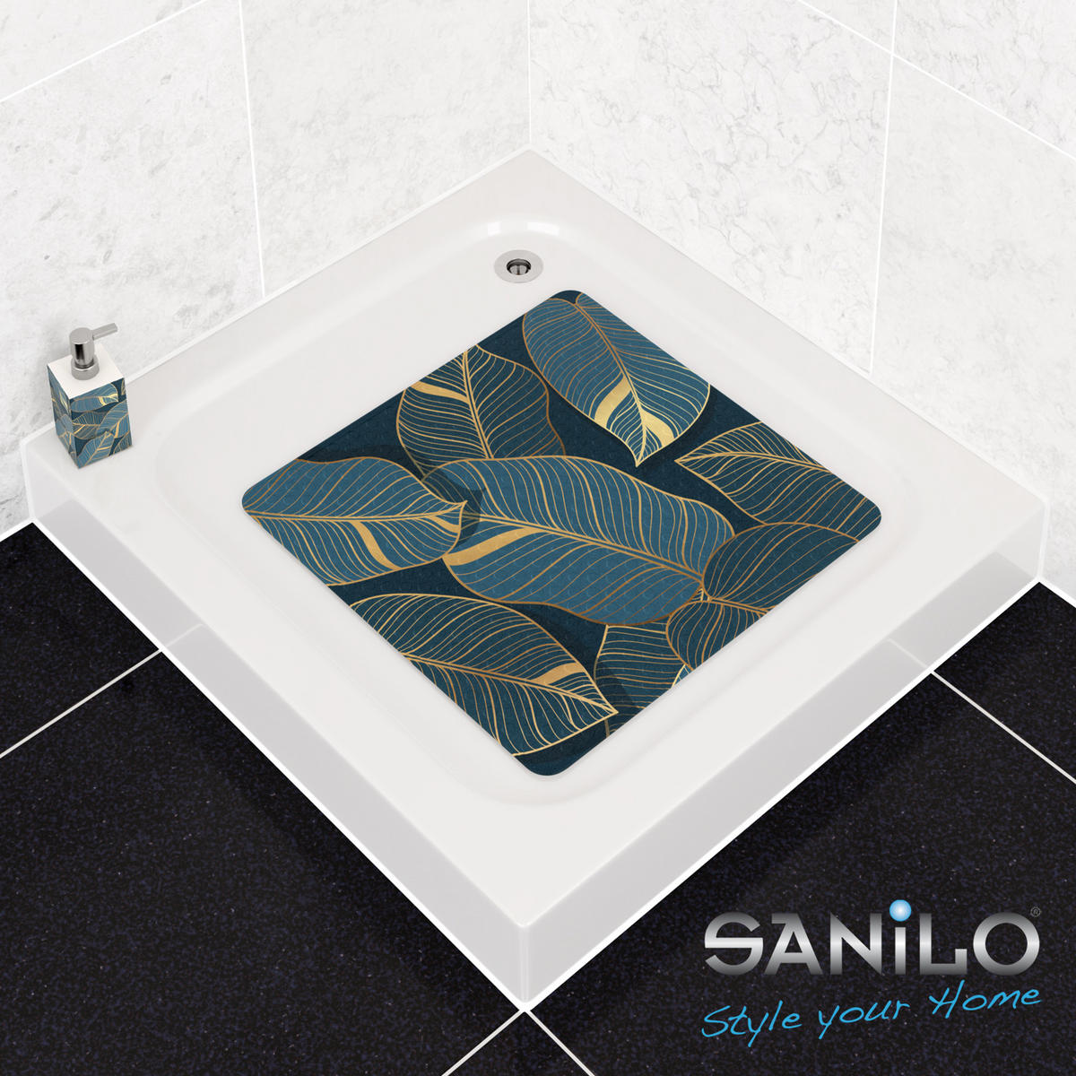 BADEMATTE Monstera - Grün, Kunststoff (53/53cm) - Sanilo