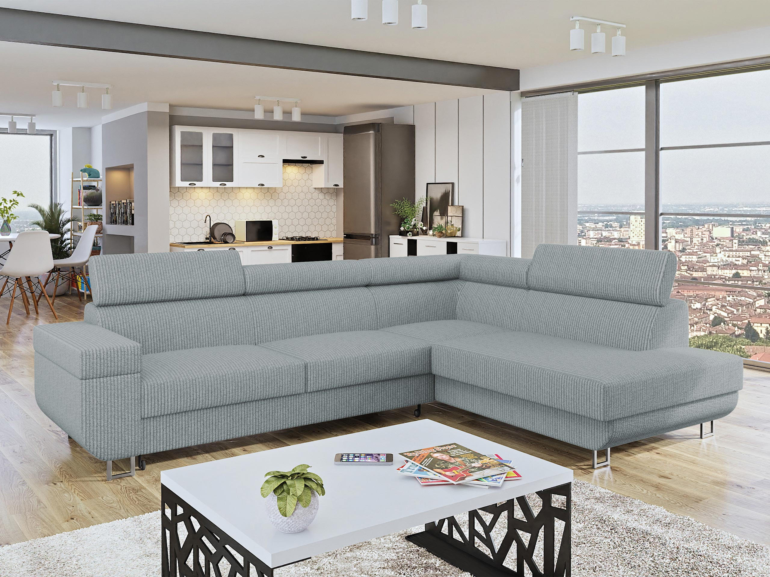 ECKSOFA Fonti Cord, Seite: Rechts - Grau, Holz/Textil (253/188cm) - MIRJAN24