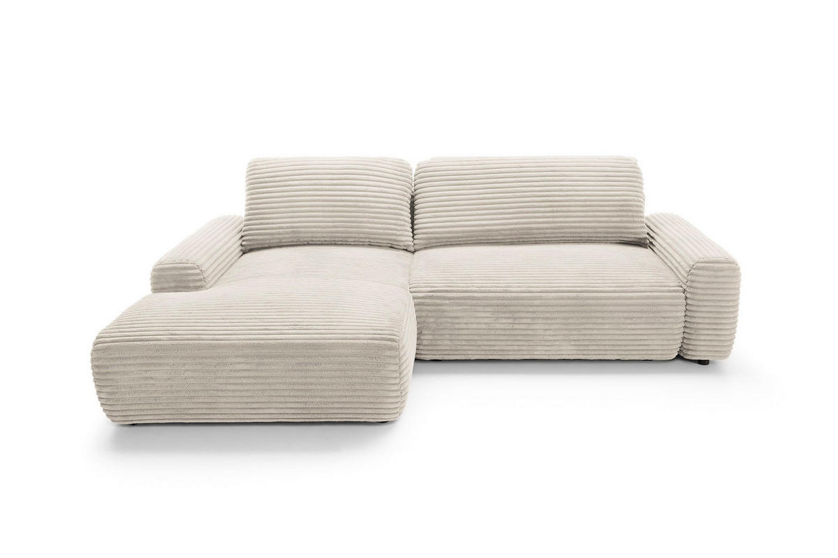 ECKSOFA OSSO Creme Velours-Stoff mit Schlaffunktion - Creme, Holz (264/162cm) - MASSENO